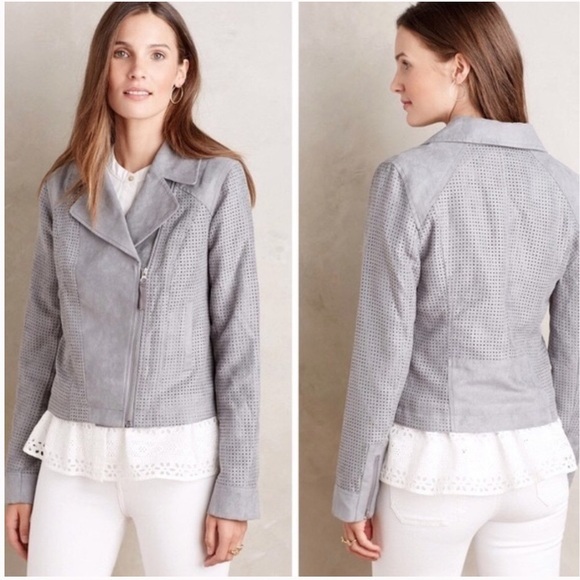 Anthropologie Hei Hei Vegan Suede Grey Moto Jacket - Picture 1 of 10
